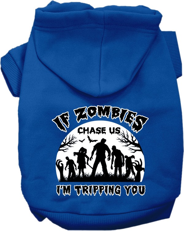 If Zombies Chase Us Screen Print Dog Hoodie Blue Size XS